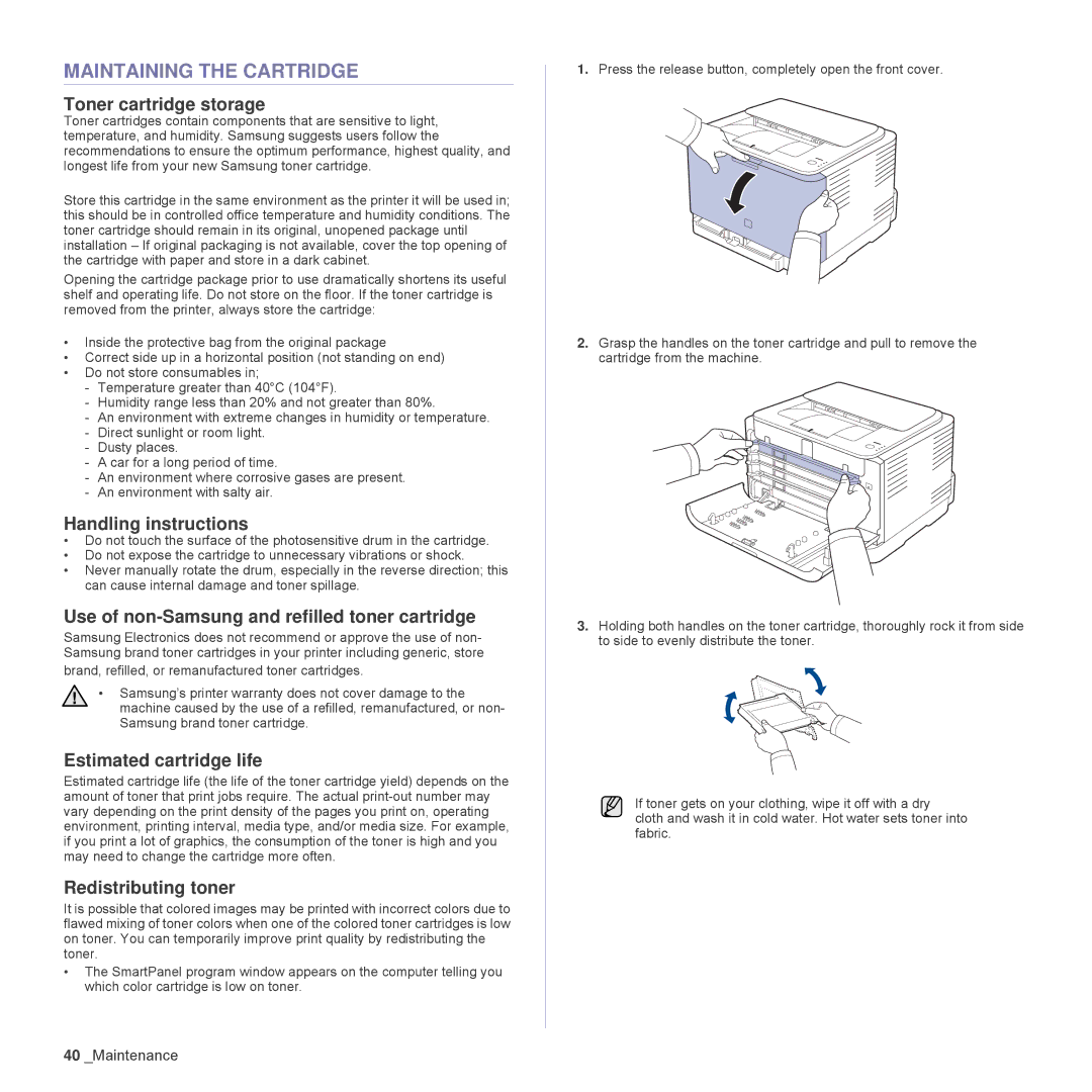 Samsung CLP-310W, CLP-315N manual Maintaining the Cartridge 