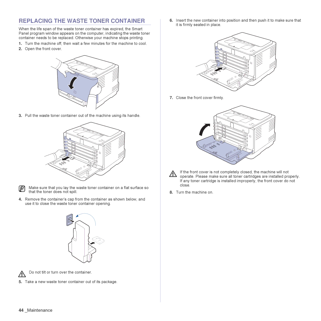 Samsung CLP-310W, CLP-315N manual Replacing the Waste Toner Container 