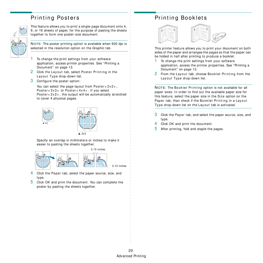 Samsung CLP-315N, CLP-310W manual Printing Posters, Printing Booklets 