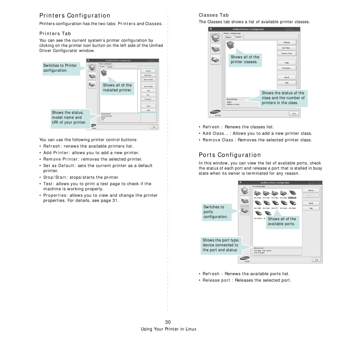 Samsung CLP-315N, CLP-310W manual Printers Configuration, Ports Configuration 