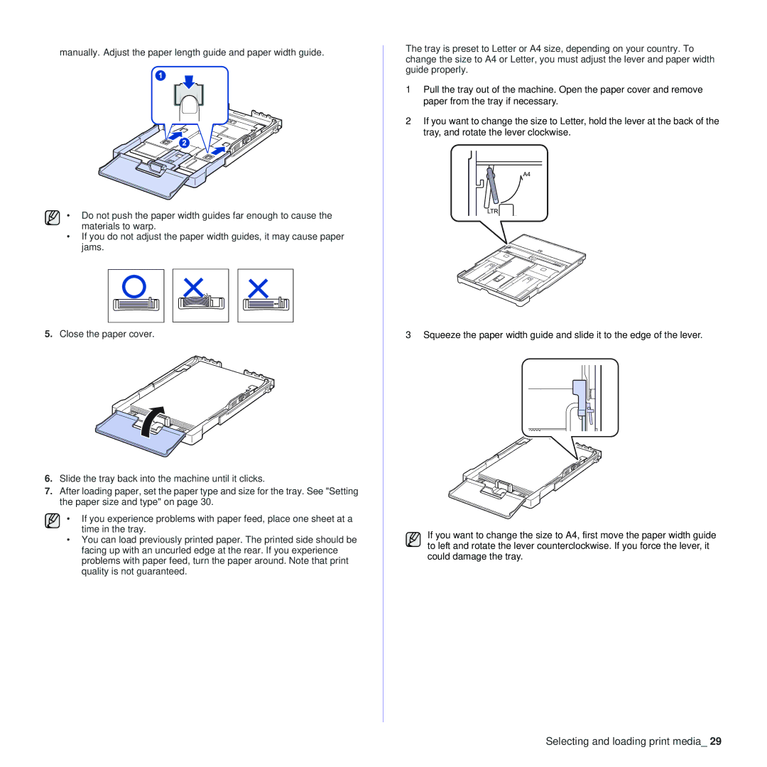 Samsung CLP-310N, CLP-310XAA manual Selecting and loading print media 