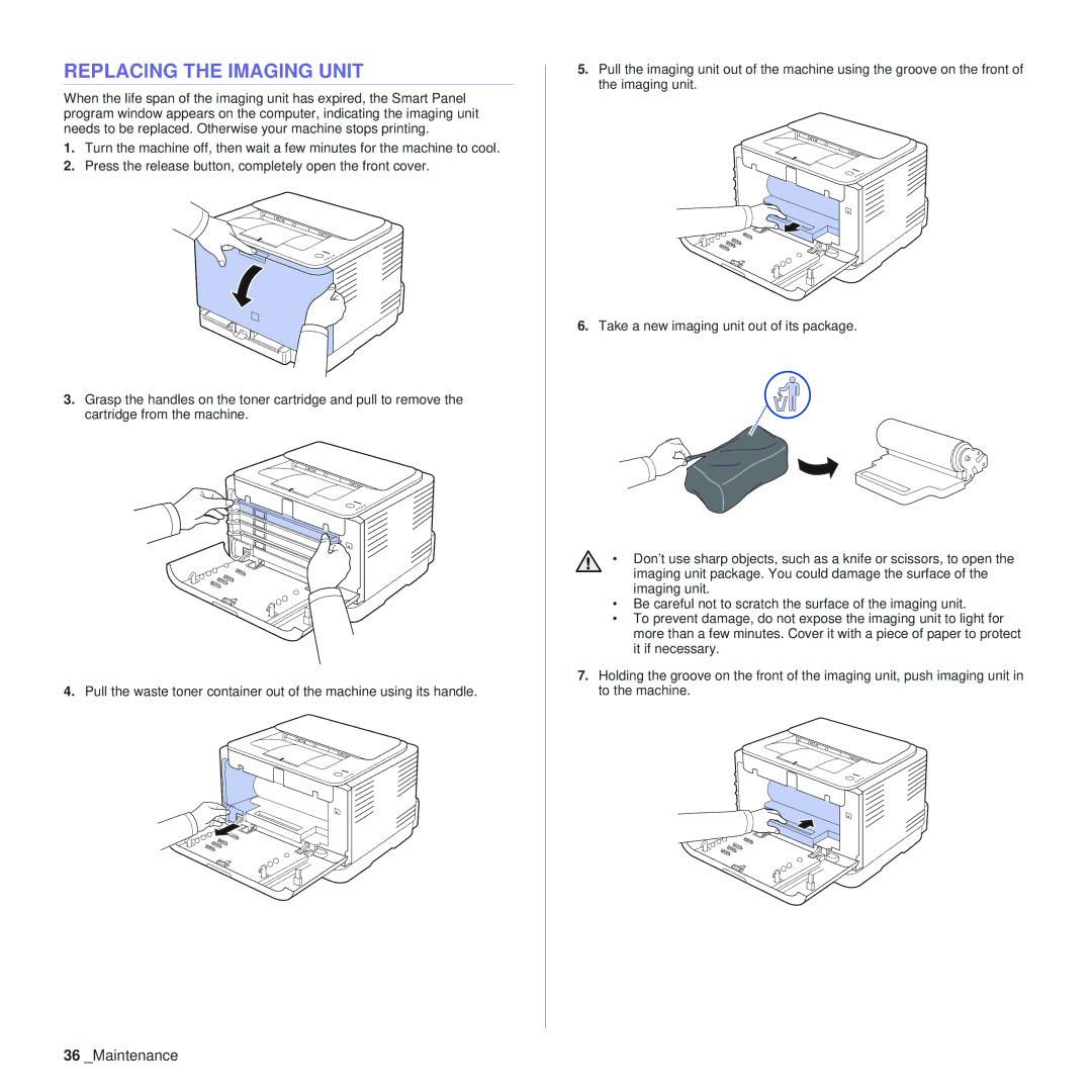 Samsung CLP-310XAA, CLP-310N manual Replacing the Imaging Unit 