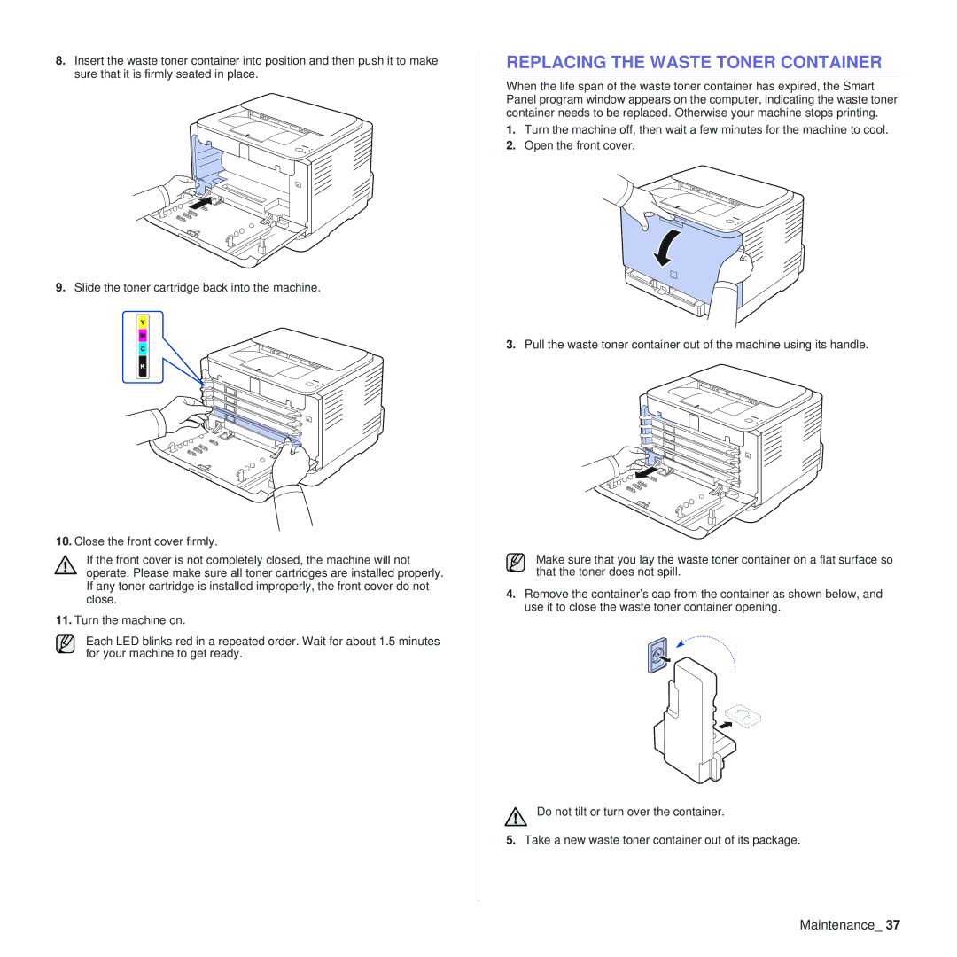 Samsung CLP-310N, CLP-310XAA manual Replacing the Waste Toner Container 