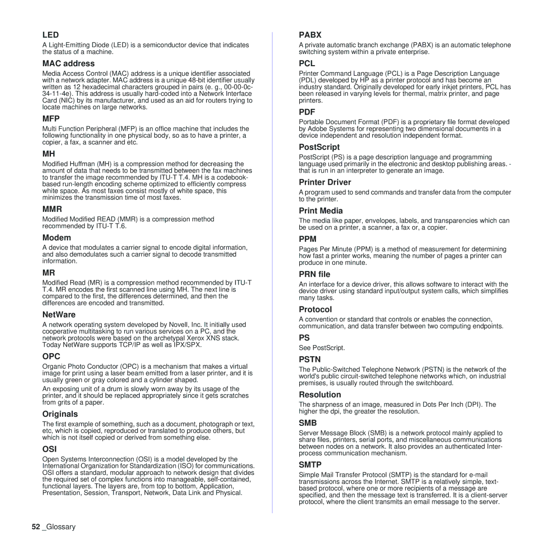 Samsung CLP-310XAA MAC address, Modem, NetWare, Originals, PostScript, Printer Driver, Print Media, PRN file, Protocol 