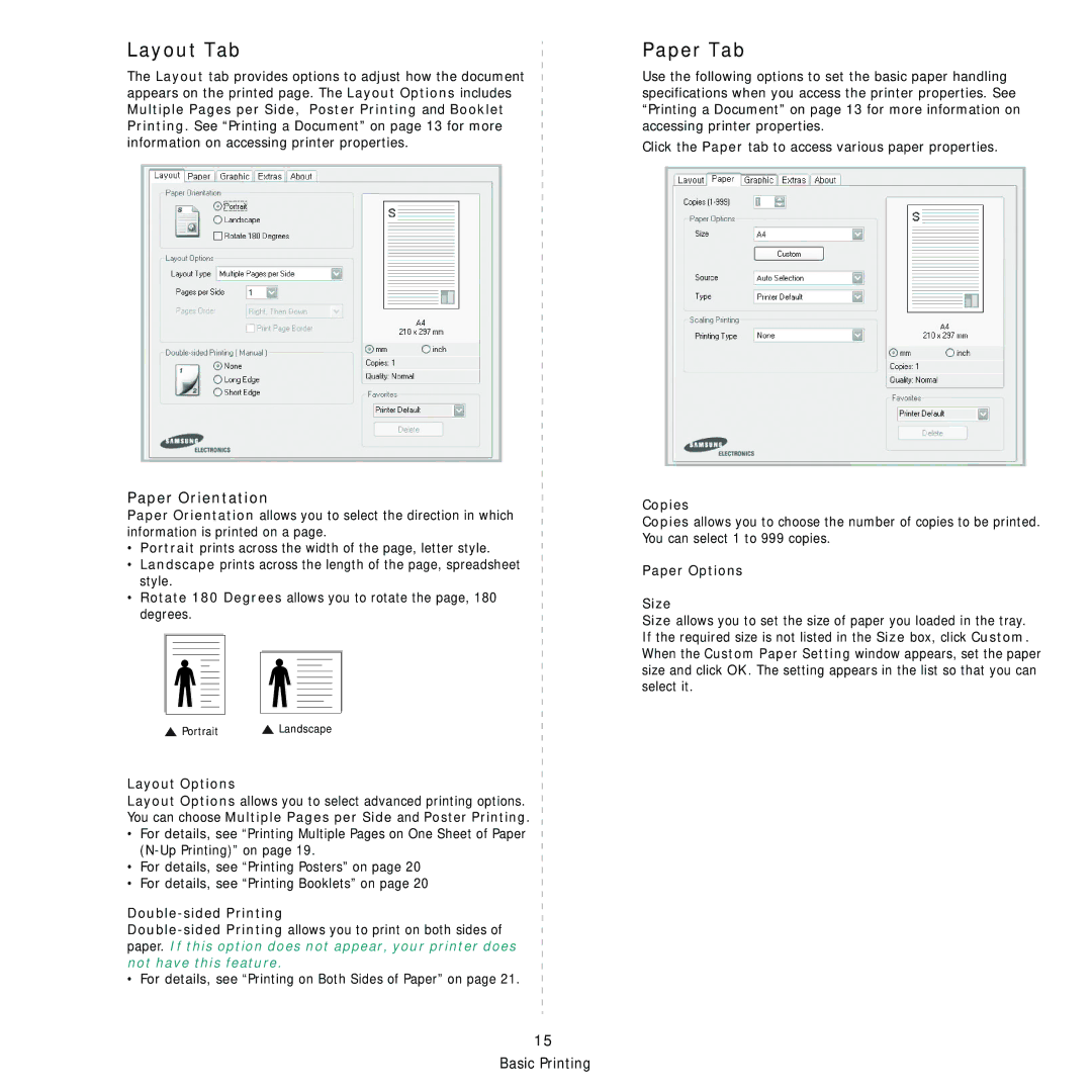 Samsung CLP-310N, CLP-310XAA manual Layout Tab, Paper Tab 