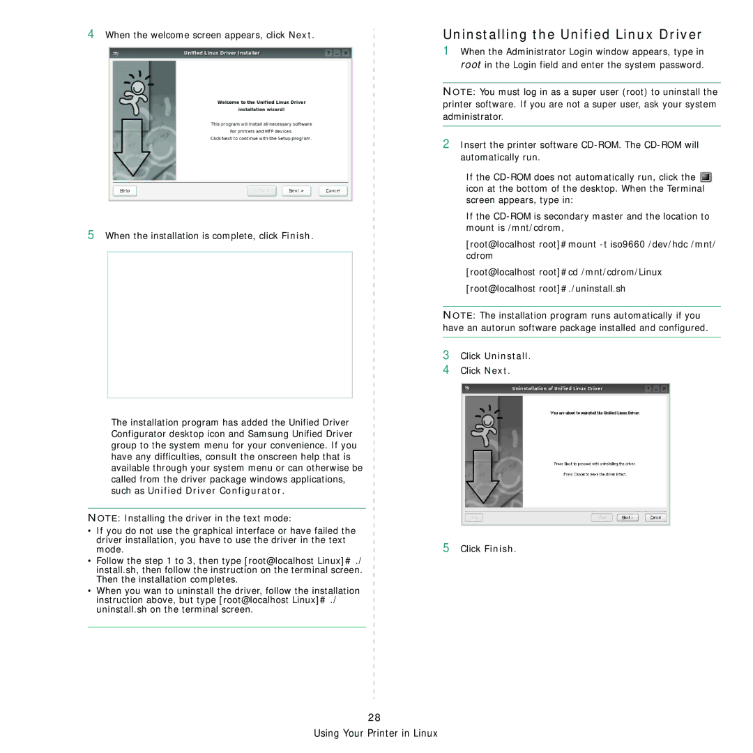 Samsung CLP-310XAA, CLP-310N manual Uninstalling the Unified Linux Driver, Click Uninstall 