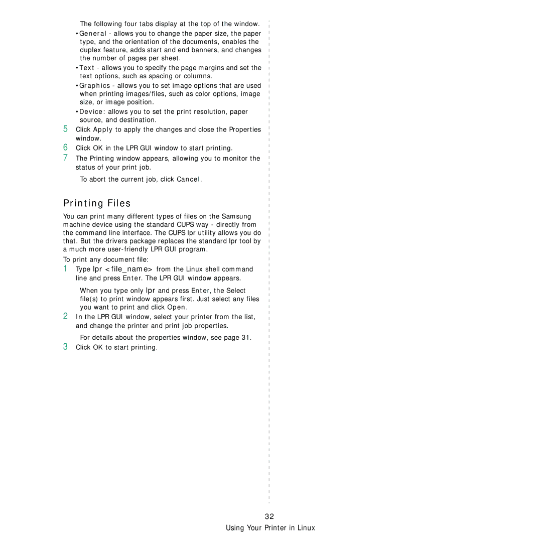 Samsung CLP-310XAA, CLP-310N manual Printing Files, Following four tabs display at the top of the window 