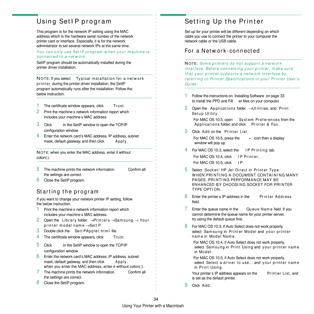 Samsung CLP-310XAA, CLP-310N manual Setting Up the Printer, For a Network-connected, Click Add on the Printer List 