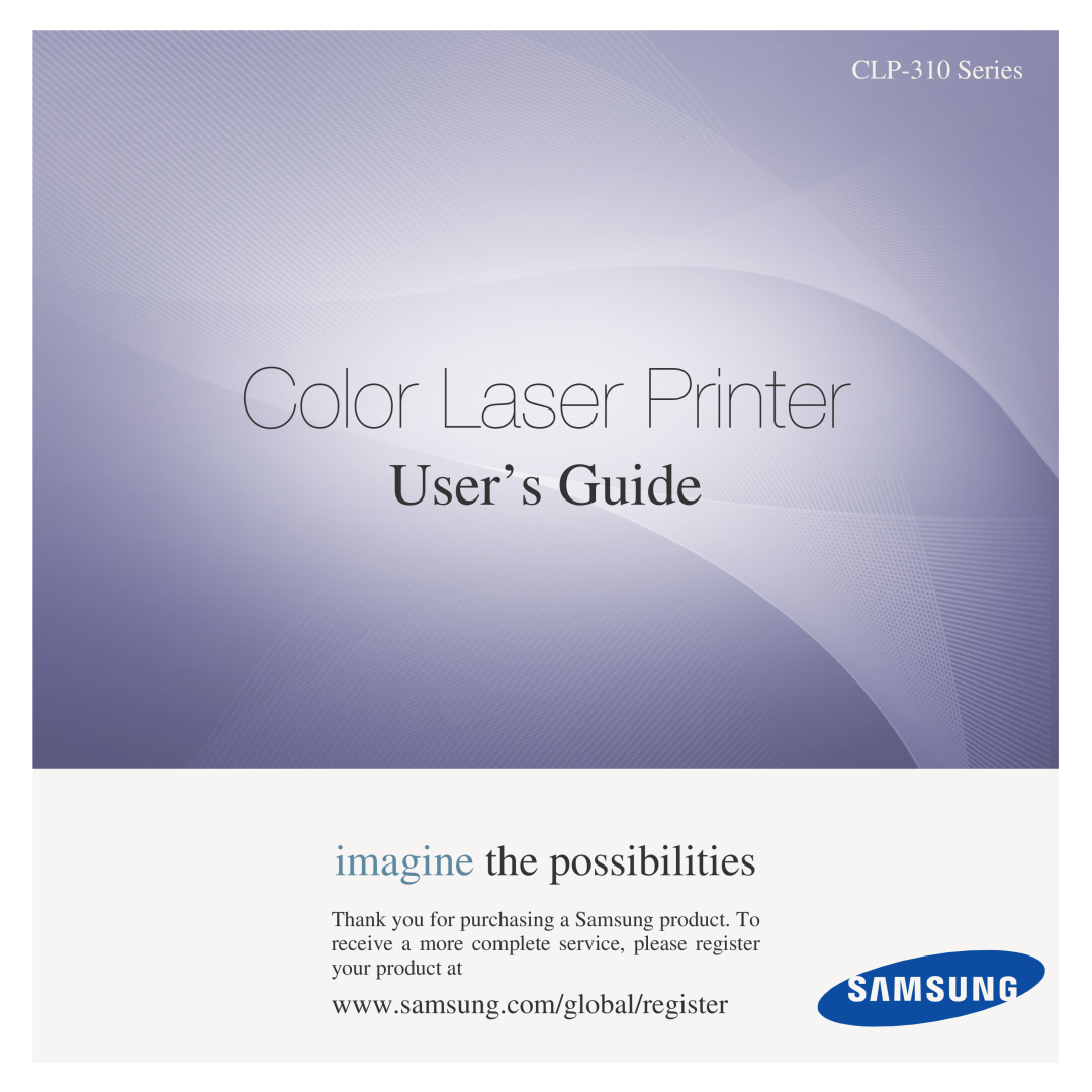 Samsung CLP-310N, CLP-310XAA manual Color Laser Printer, User’s Guide, imagine the possibilities, CLP-310 Series 