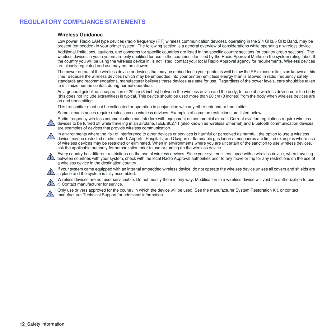 Samsung CLP-310XAA, CLP-310N manual Regulatory Compliance Statements, Wireless Guidance 