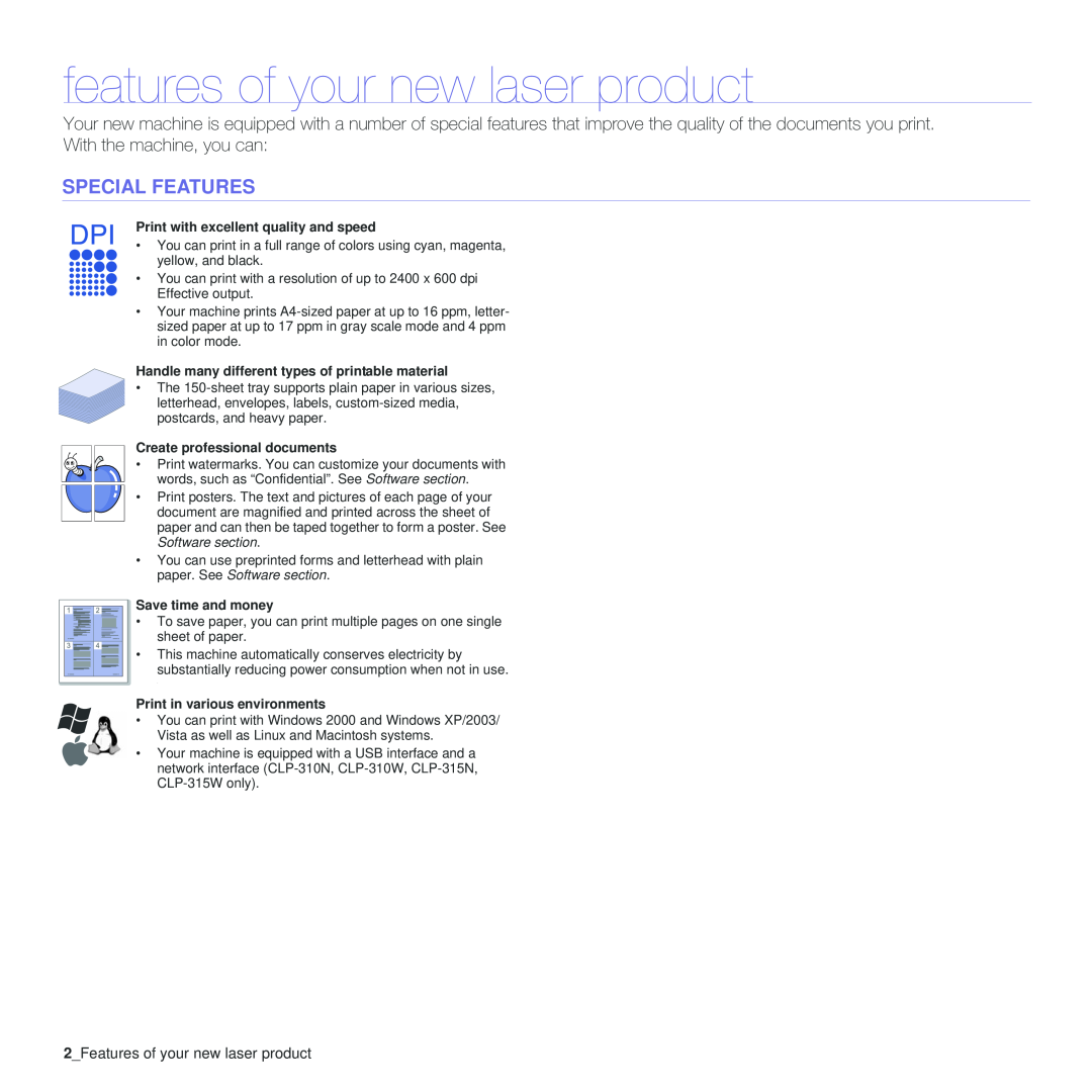 Samsung CLP-310XAA, CLP-310N manual features of your new laser product, Special Features 