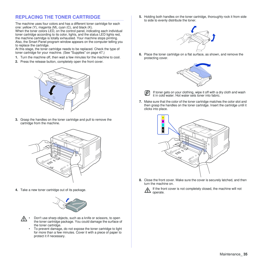 Samsung CLP-310N, CLP-310XAA manual Replacing The Toner Cartridge, Maintenance 