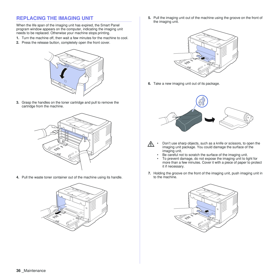 Samsung CLP-310XAA, CLP-310N manual Replacing The Imaging Unit, Maintenance 