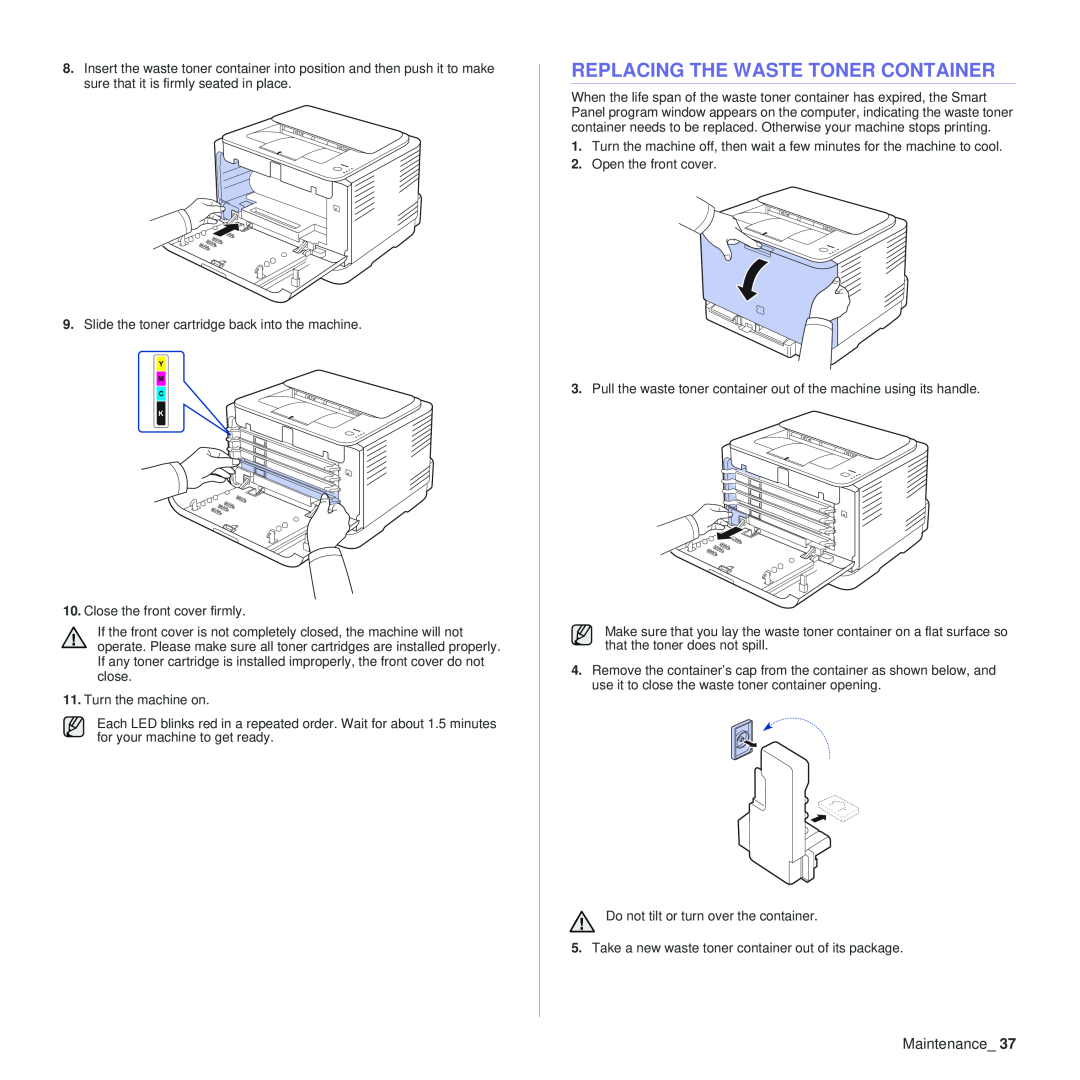 Samsung CLP-310N, CLP-310XAA manual Replacing The Waste Toner Container 