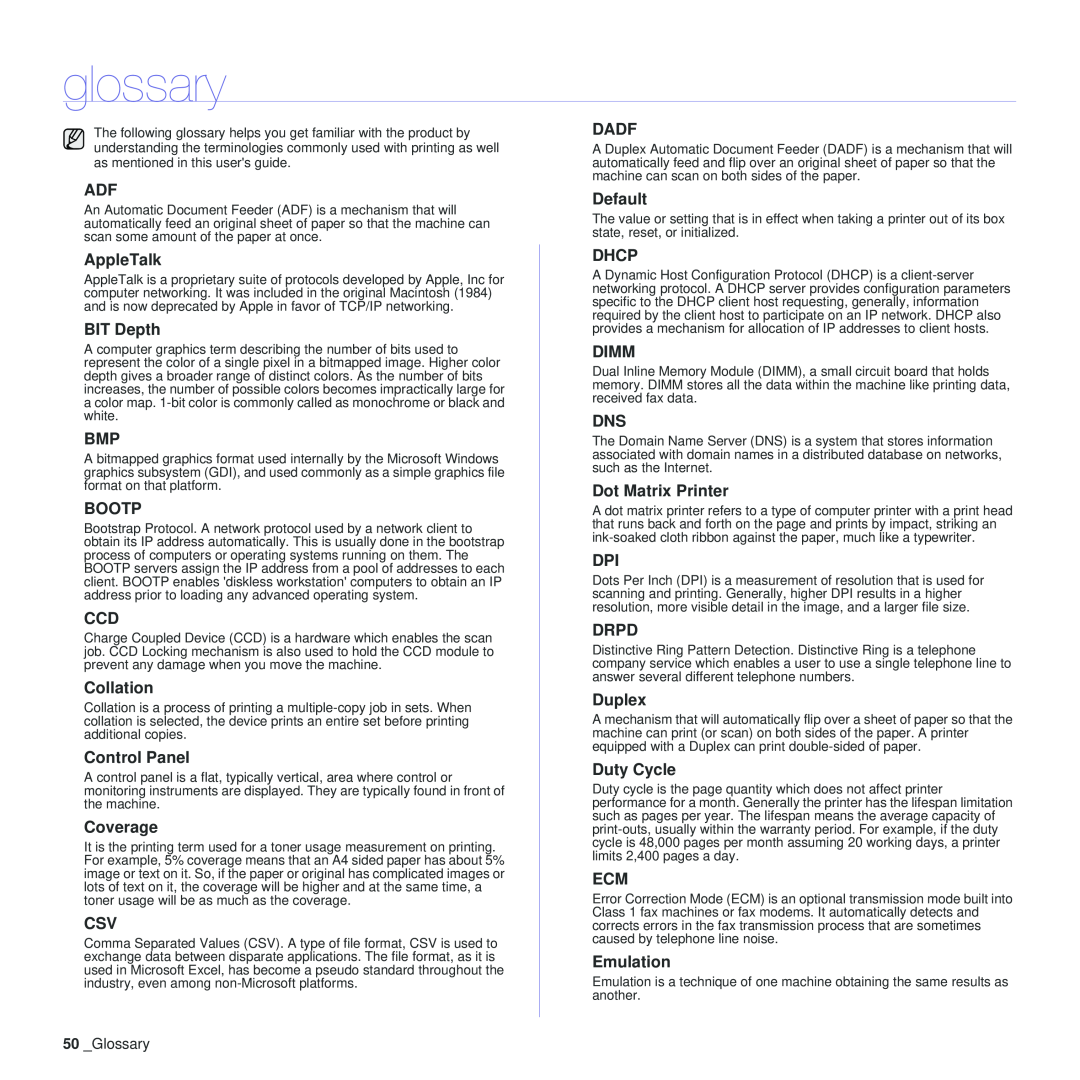 Samsung CLP-310XAA, CLP-310N manual glossary 