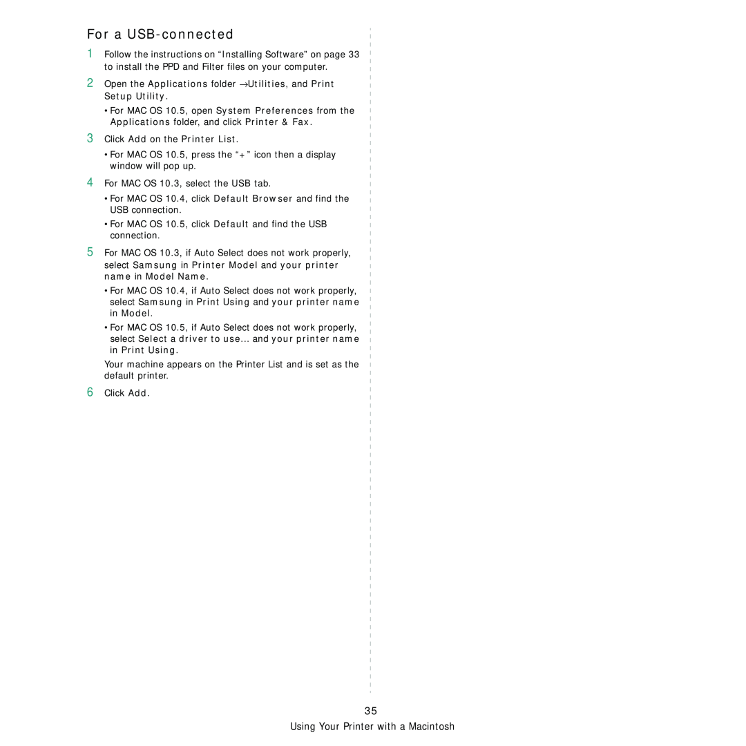 Samsung CLP-310N, CLP-310XAA manual For a USB-connected, Click Add on the Printer List 