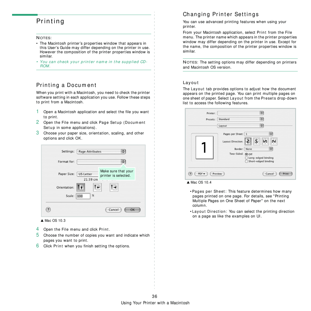 Samsung CLP-310XAA, CLP-310N manual Printing a Document, Changing Printer Settings, Layout 