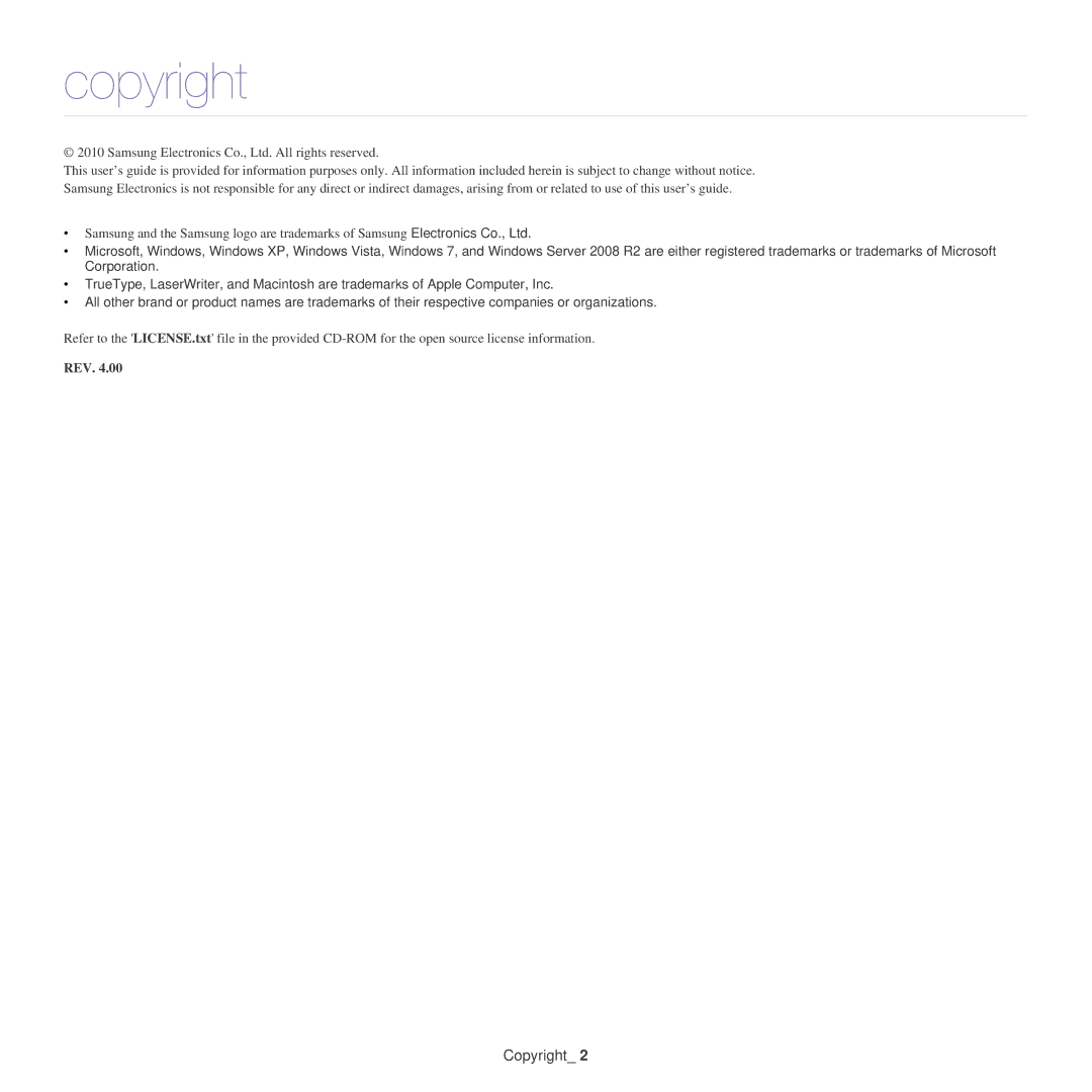 Samsung CLP-325W, CLP-320 manual Copyright 