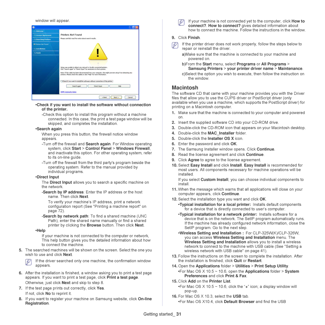 Samsung CLP-320, CLP-325W Search again, Direct Input, Help, Open the Applications folder Utilities Print Setup Utility 