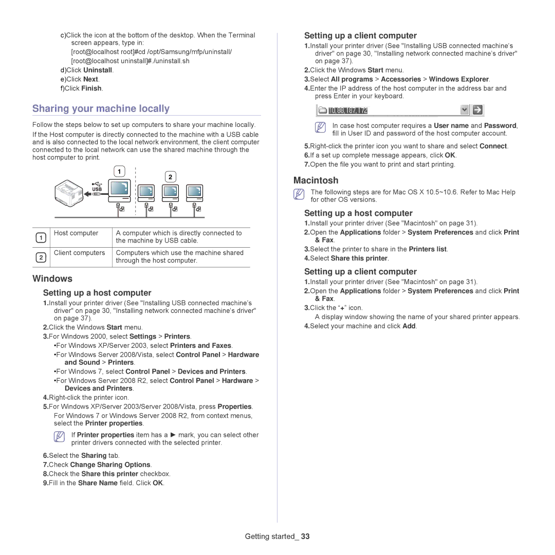 Samsung CLP-320, CLP-325W manual Sharing your machine locally, Setting up a host computer, Setting up a client computer 