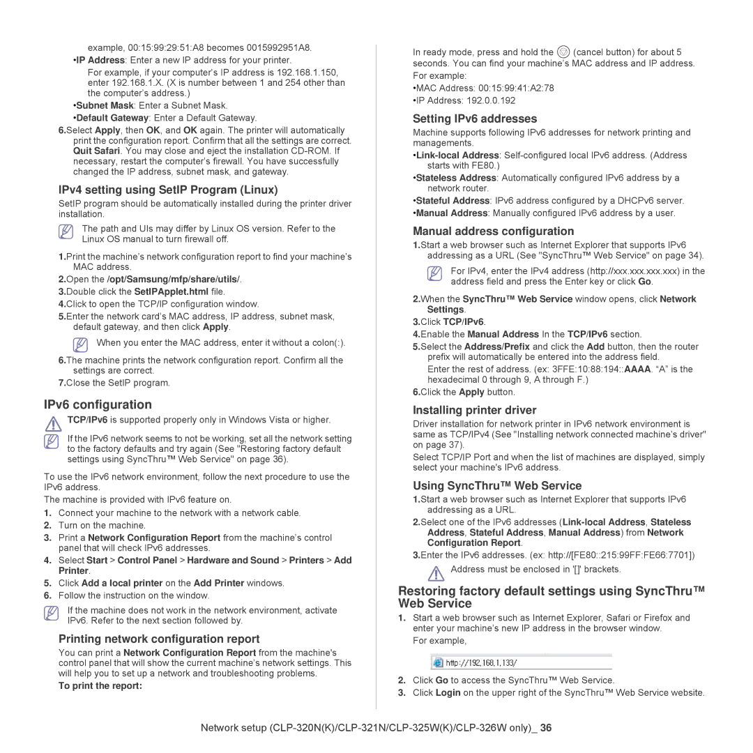 Samsung CLP-325W, CLP-320 manual IPv6 configuration 