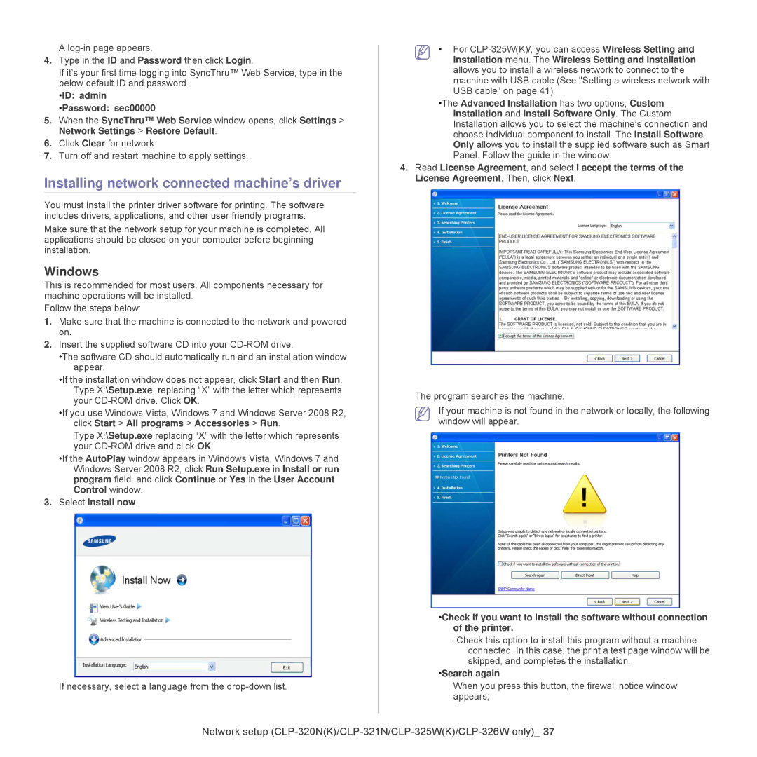 Samsung CLP-320, CLP-325W manual Installing network connected machine’s driver, Windows 