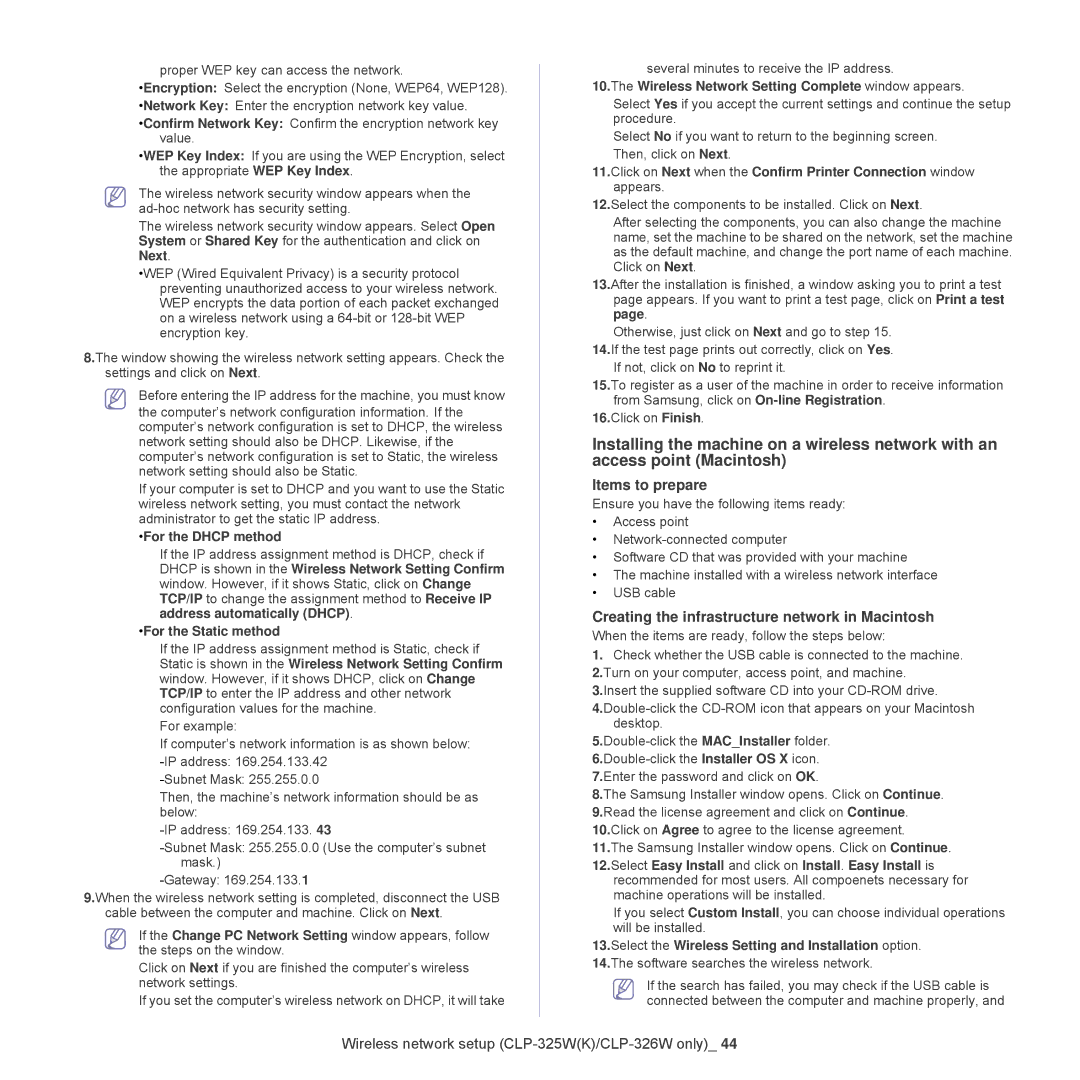 Samsung CLP-325W, CLP-320 manual For the Dhcp method, For the Static method 