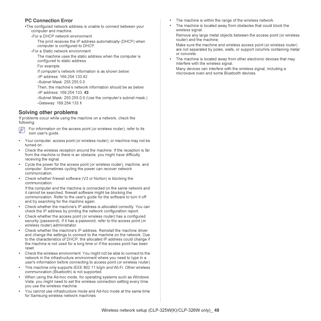 Samsung CLP-320, CLP-325W manual Solving other problems, PC Connection Error 