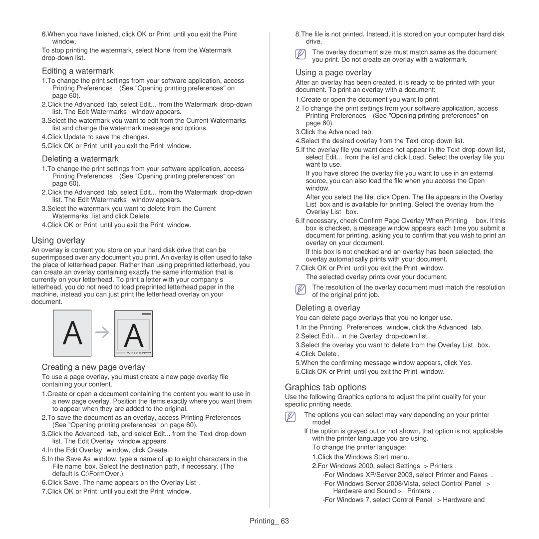 Samsung CLP-320, CLP-325W manual Using overlay, Graphics tab options 