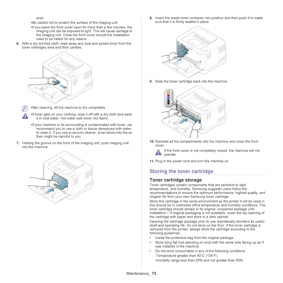 Samsung CLP-320, CLP-325W manual Storing the toner cartridge, Toner cartridge storage 