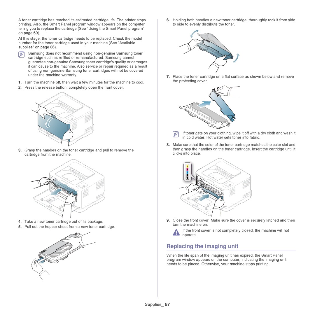 Samsung CLP-320, CLP-325W manual Replacing the imaging unit 