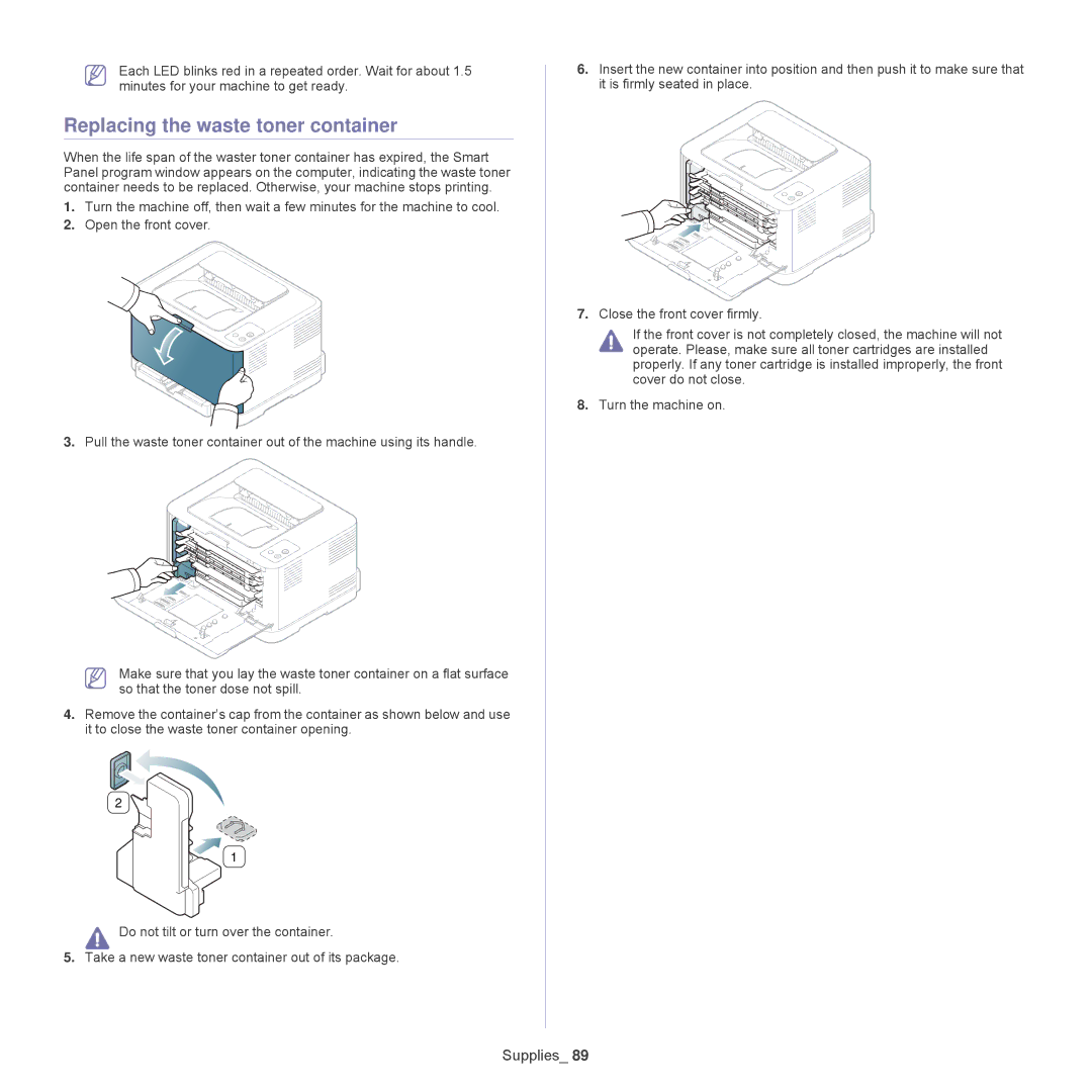 Samsung CLP-320, CLP-325W manual Replacing the waste toner container 