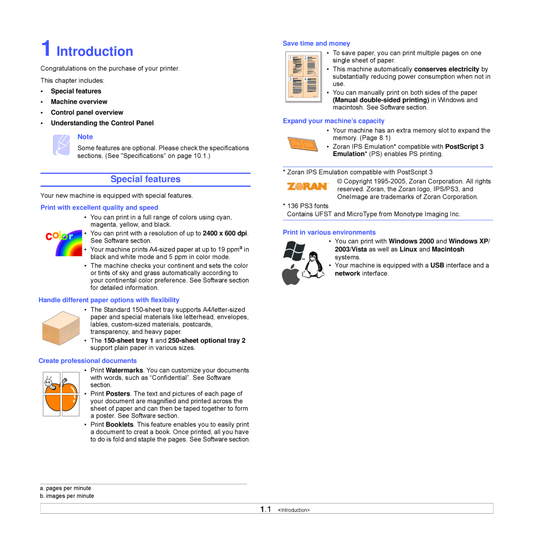 Samsung CLP-350 manual Introduction, Special features 