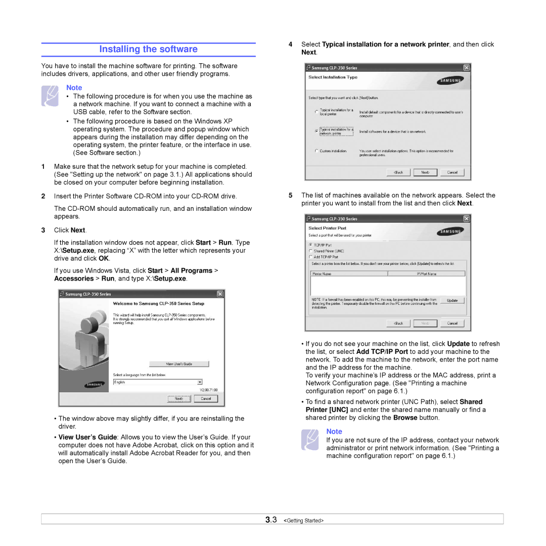 Samsung CLP-350 manual Installing the software 