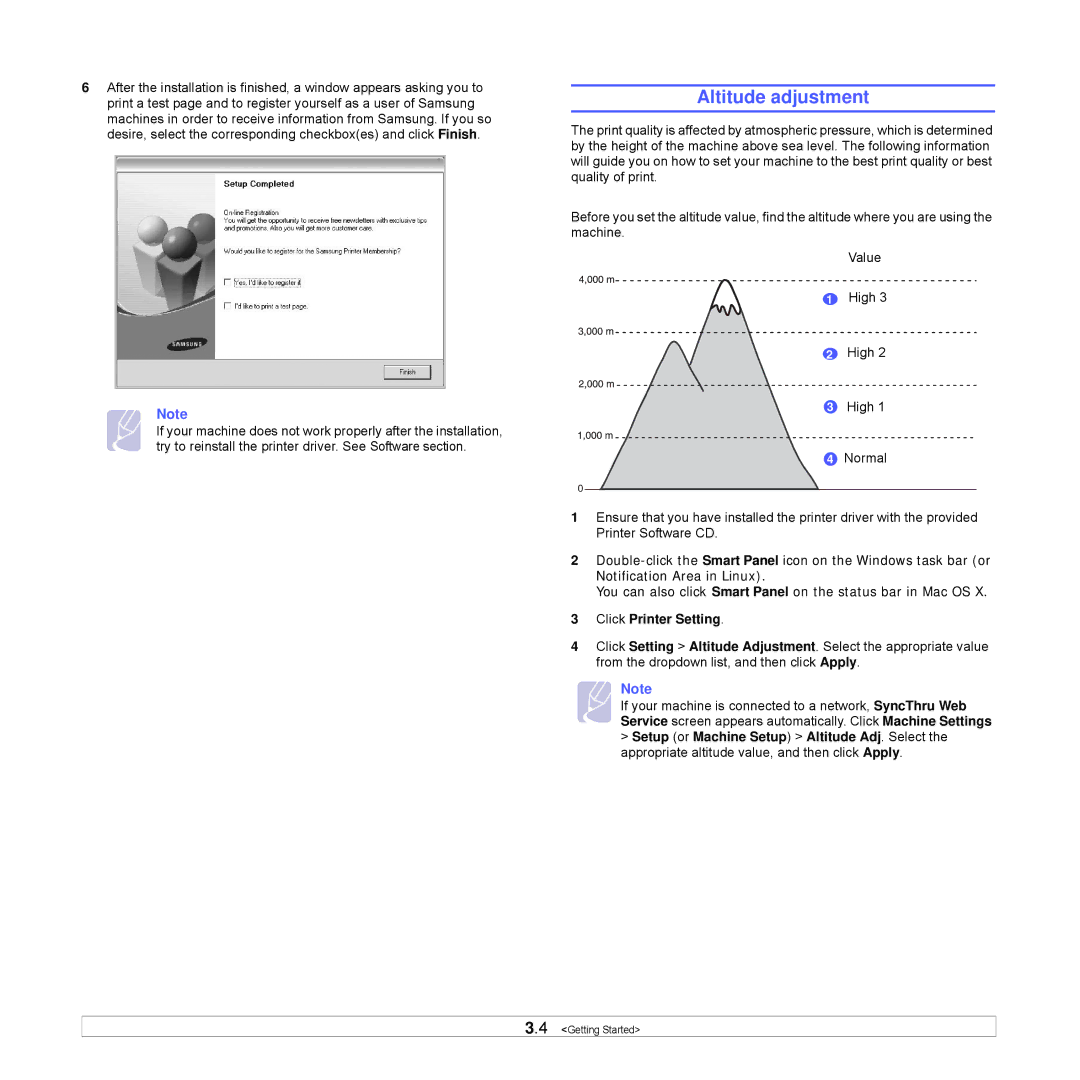 Samsung CLP-350 manual Altitude adjustment, Click Printer Setting 