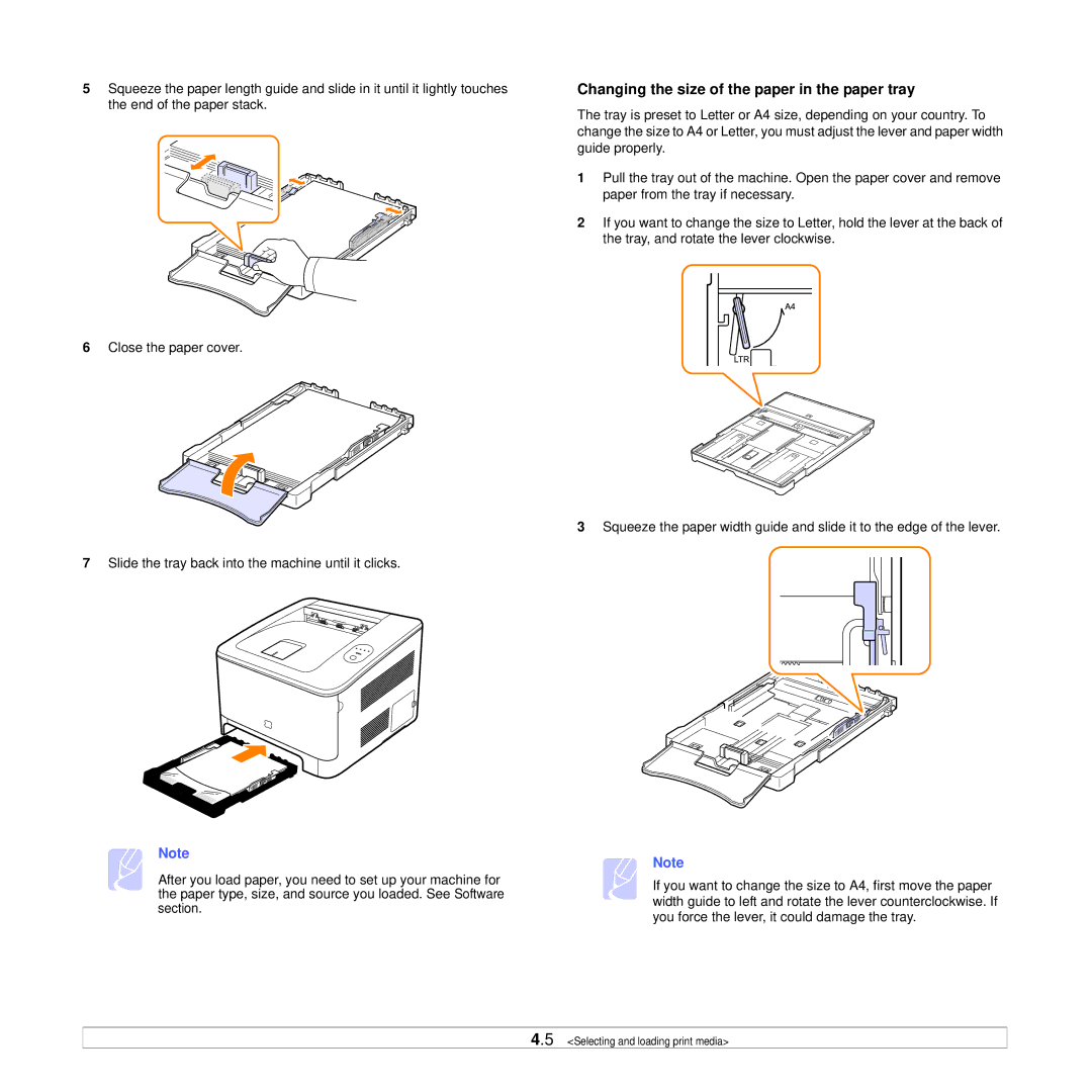 Samsung CLP-350 manual Changing the size of the paper in the paper tray 