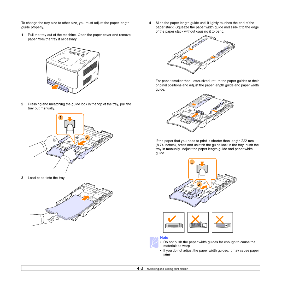 Samsung CLP-350 manual Selecting and loading print media 