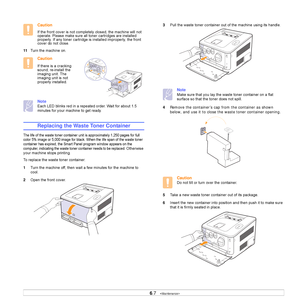 Samsung CLP-350 manual Replacing the Waste Toner Container 