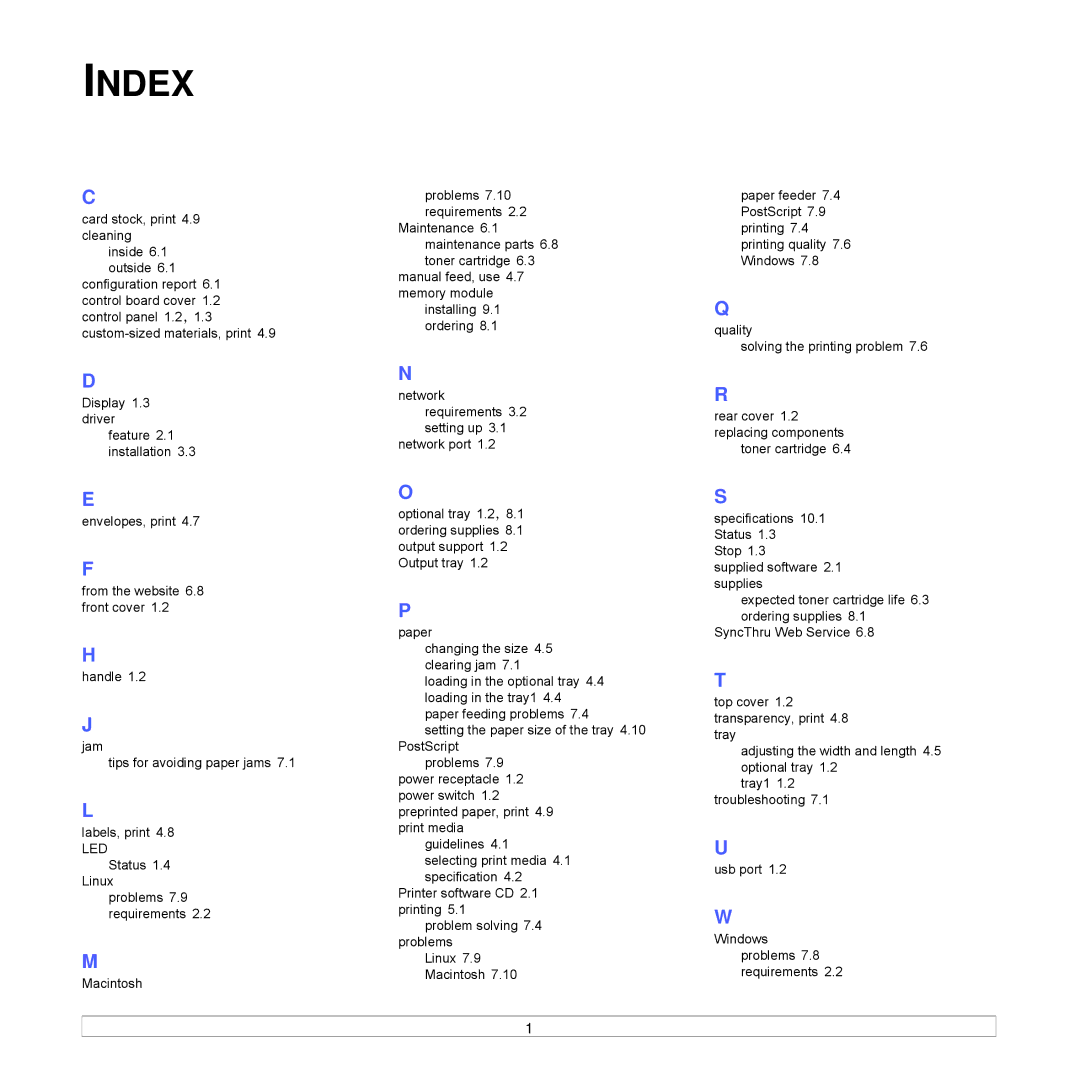 Samsung CLP-350 manual Index 