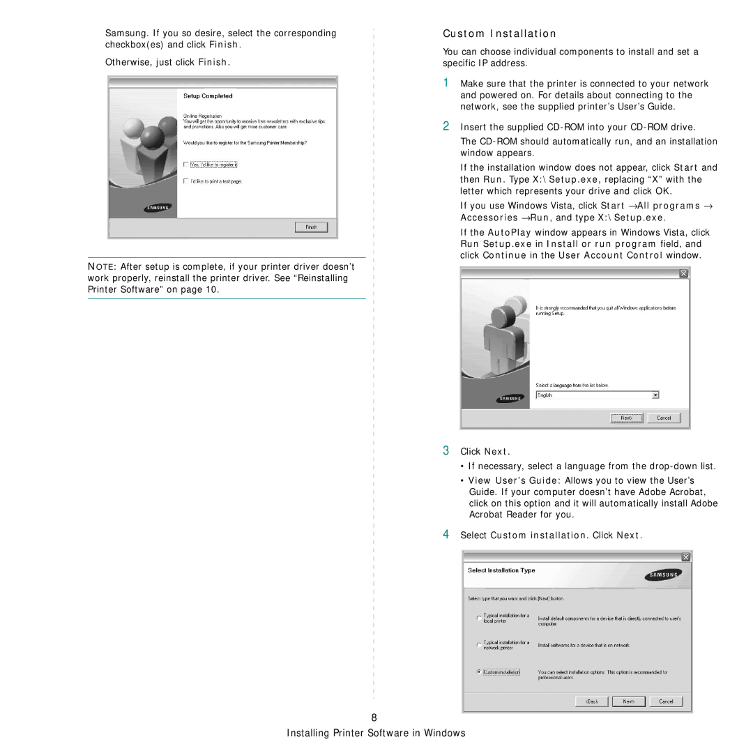 Samsung CLP-350 manual Custom Installation 