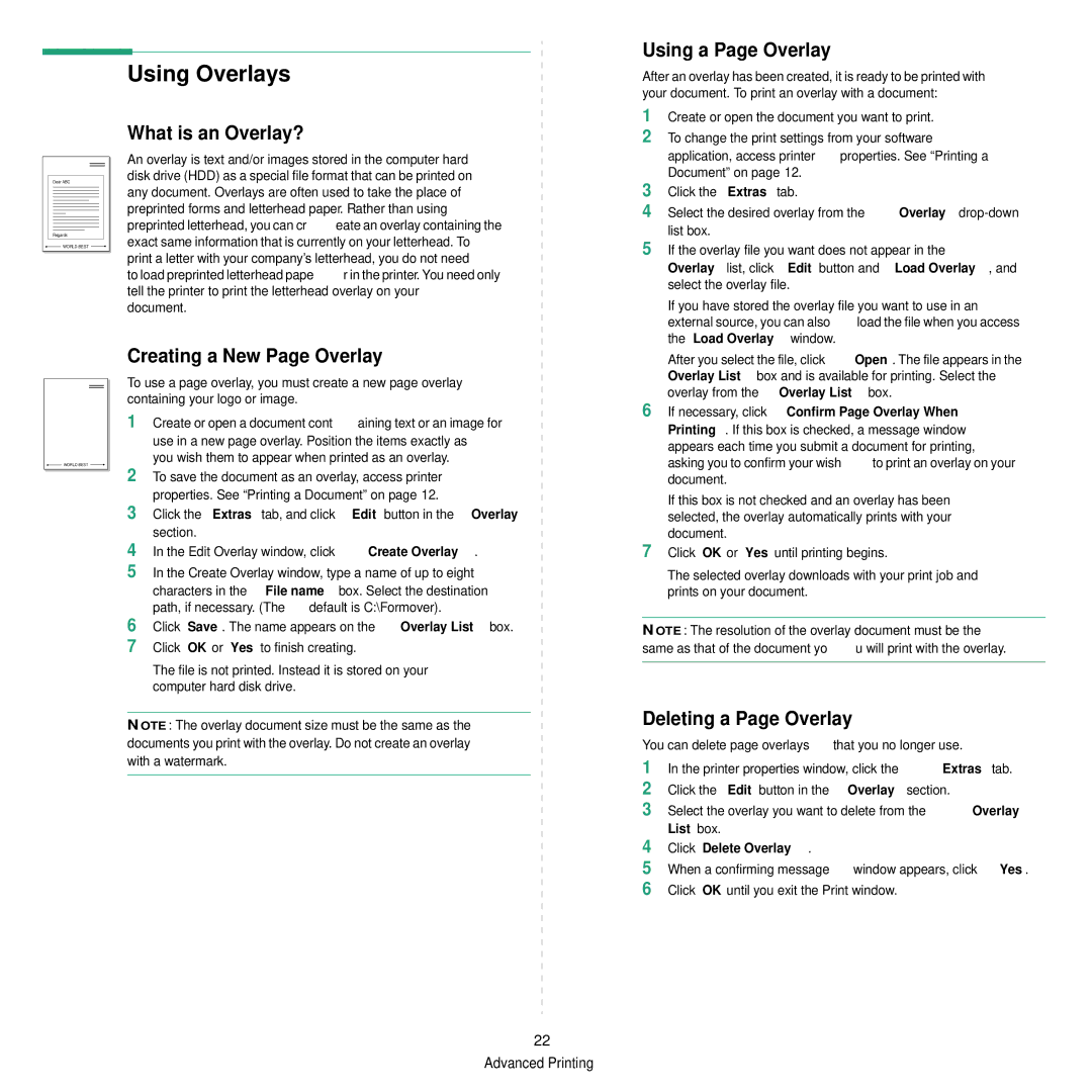 Samsung CLP-350 manual Using Overlays, What is an Overlay?, Using a Page Overlay, Creating a New Page Overlay 