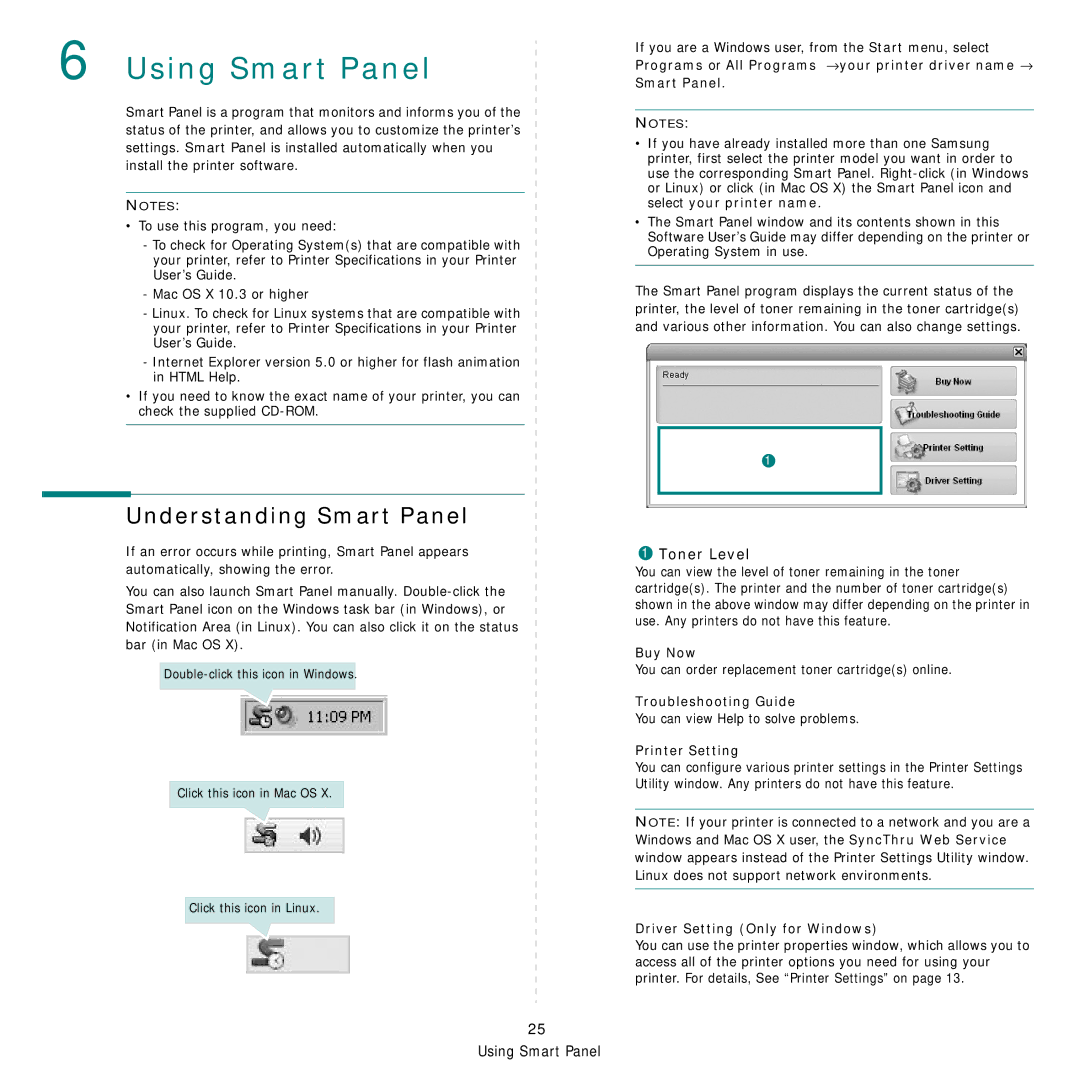 Samsung CLP-350 manual Understanding Smart Panel, Toner Level 