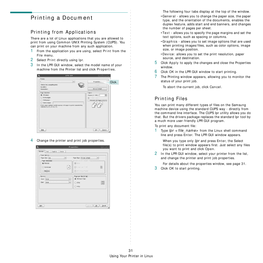 Samsung CLP-350 manual Printing from Applications, Printing Files 