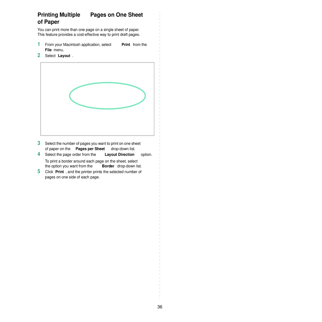 Samsung CLP-350 Printing Multiple Pages on One Sheet of Paper, Select the page order from the Layout Direction option 