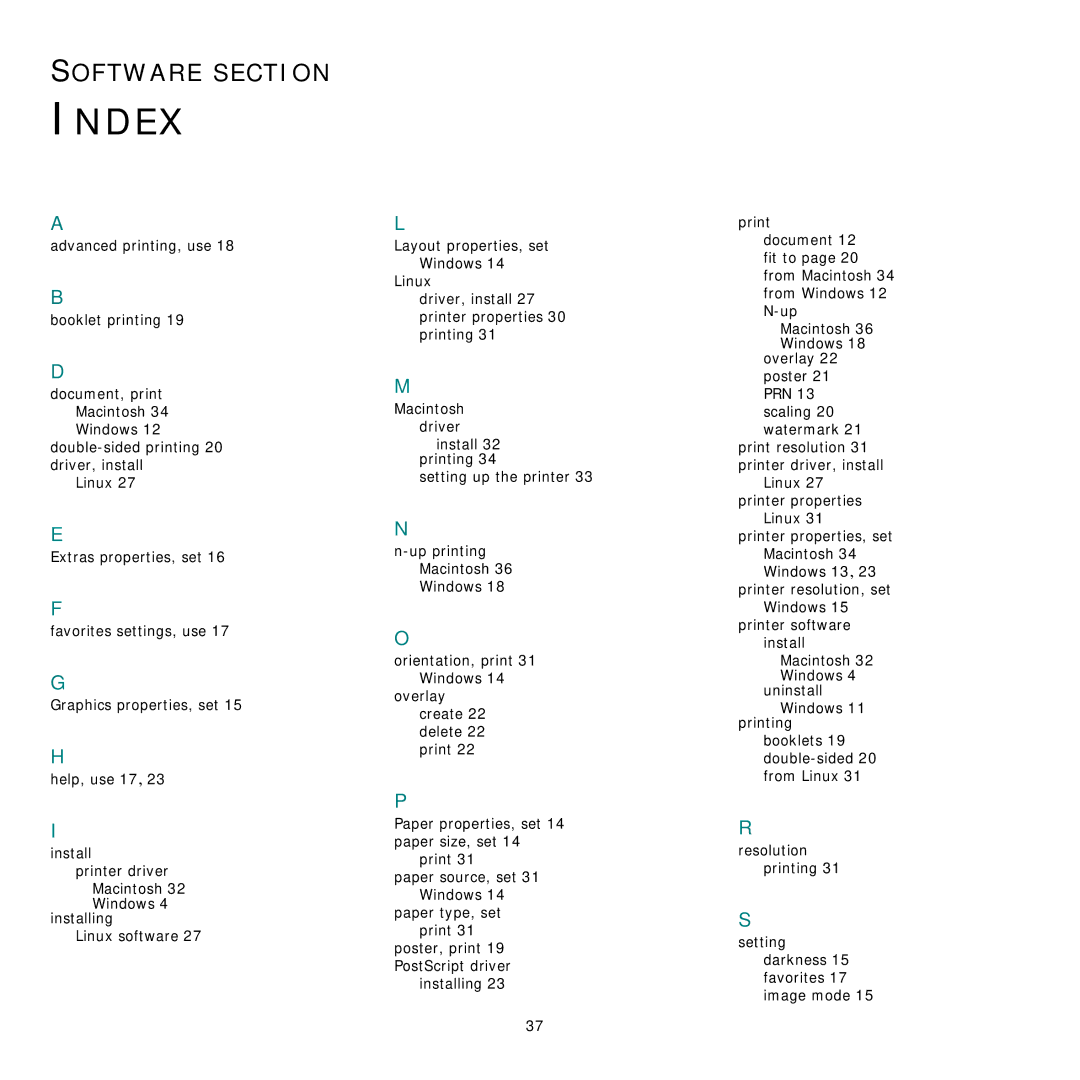 Samsung CLP-350 manual Index 