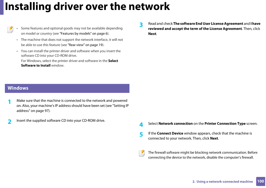 Samsung CLP-365W/XAA manual Installing driver over the network, Windows 