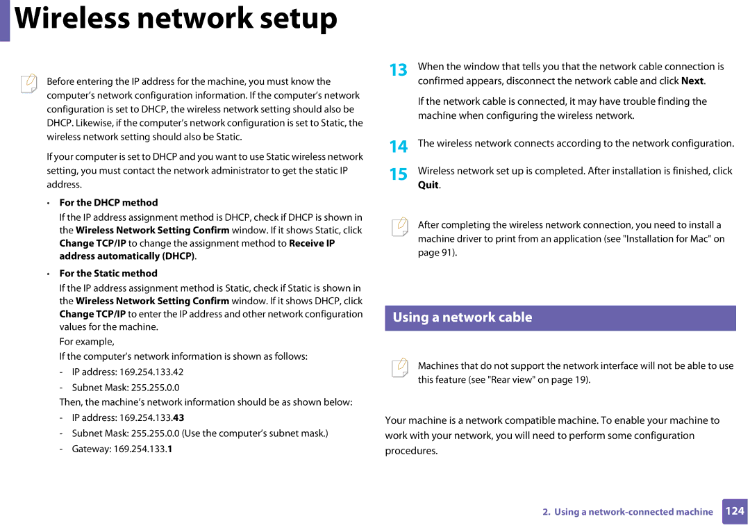 Samsung CLP-365W/XAA manual Using a network cable, Machine when configuring the wireless network, Quit 