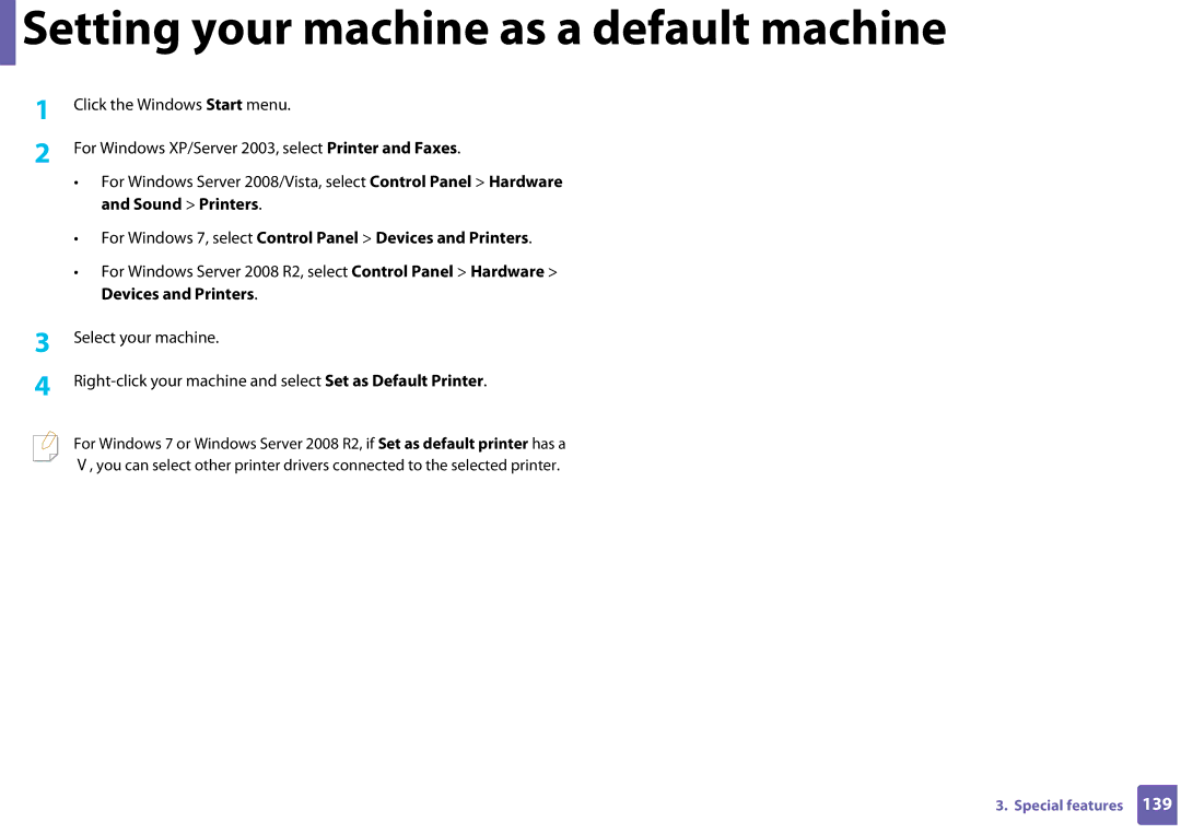 Samsung CLP-365W/XAA manual Setting your machine as a default machine 