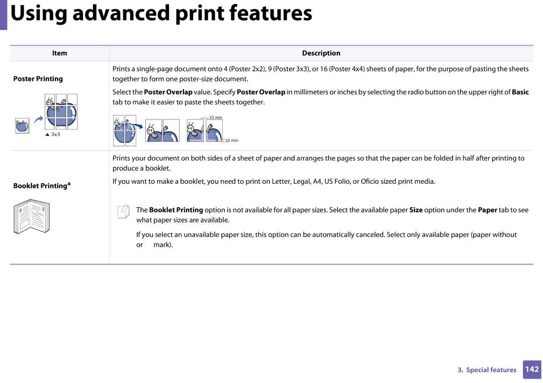 Samsung CLP-365W/XAA manual Poster Printing Booklet Printinga Description 