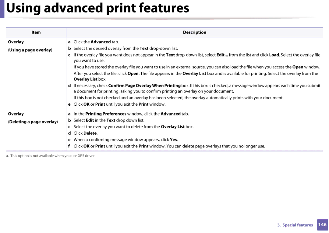 Samsung CLP-365W/XAA manual Using a page overlay, Overlay List box 